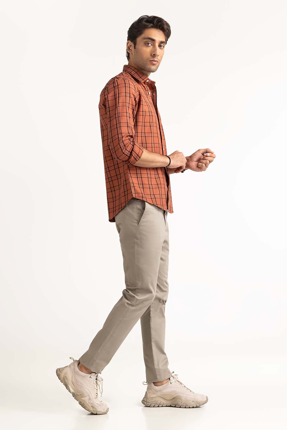 Rust Yarn Dyed Checkered Casual Shirt MN-CS-YD23-019