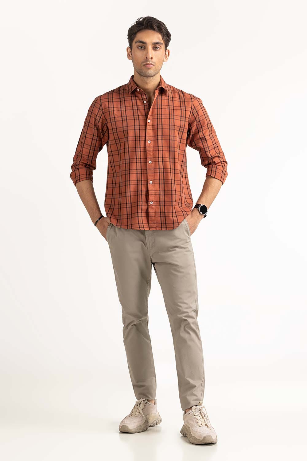 Rust Yarn Dyed Checkered Casual Shirt MN-CS-YD23-019