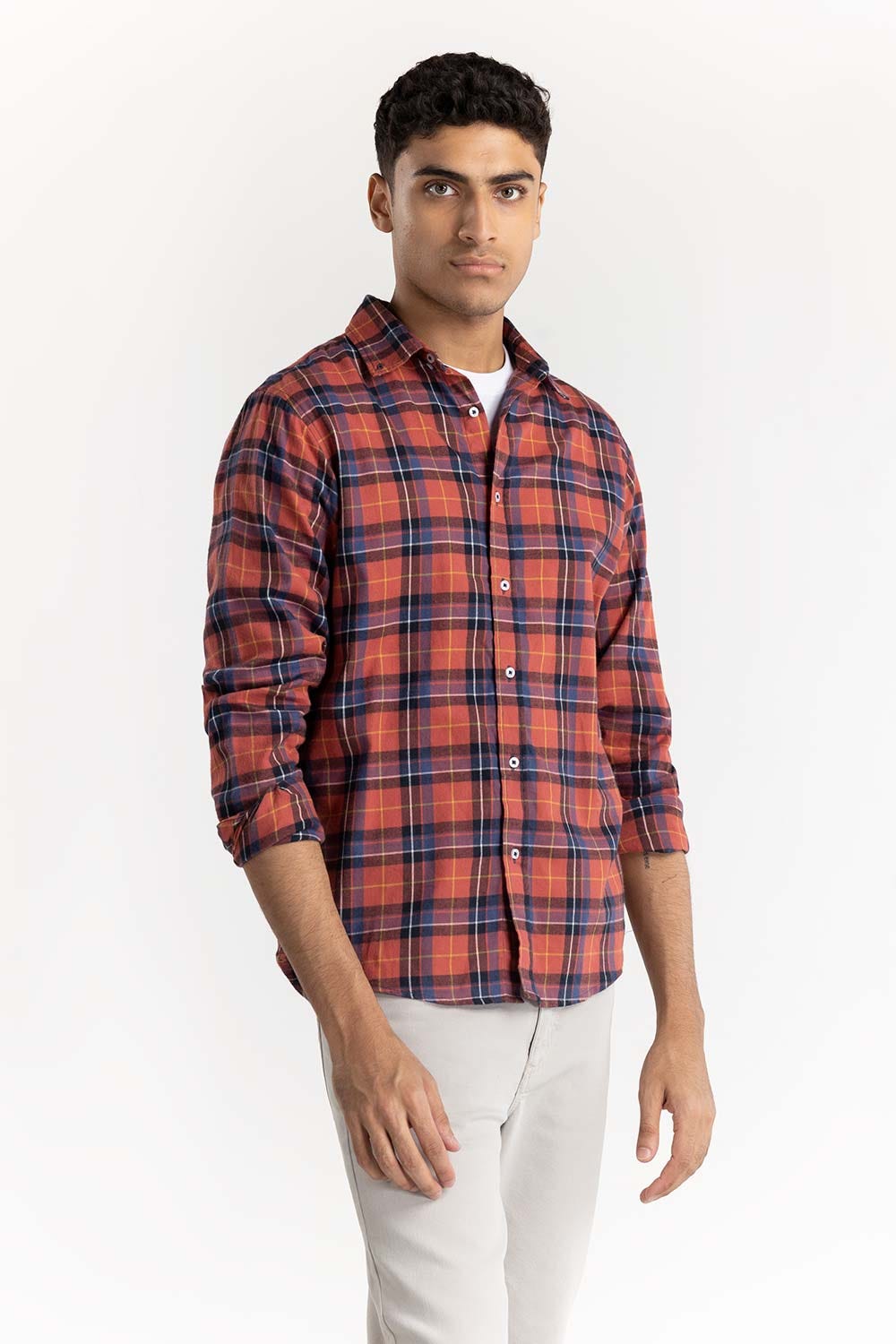 Rusty Red Checkered Button-Down Shirt 224-117-027