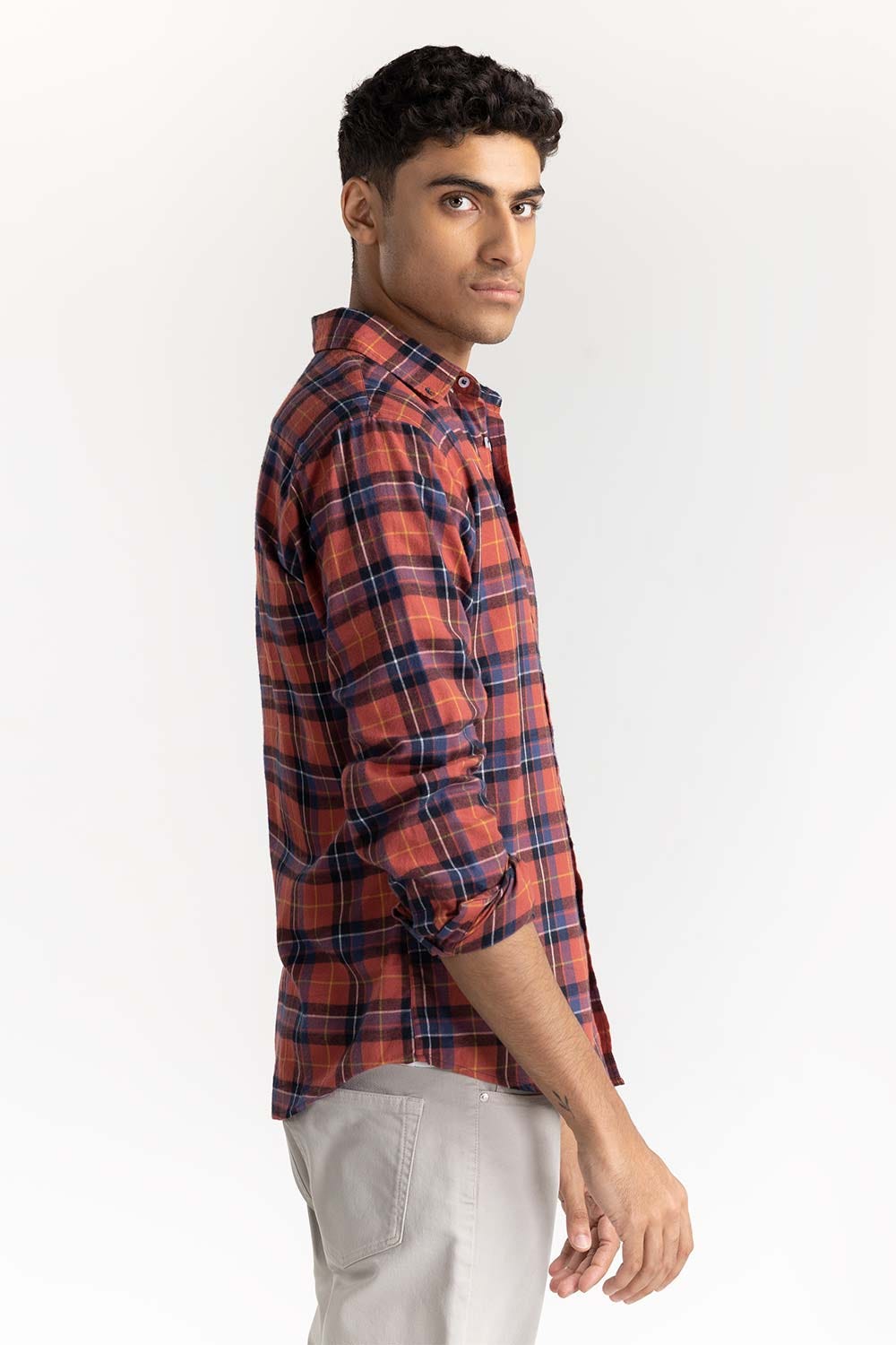 Rusty Red Checkered Button-Down Shirt 224-117-027