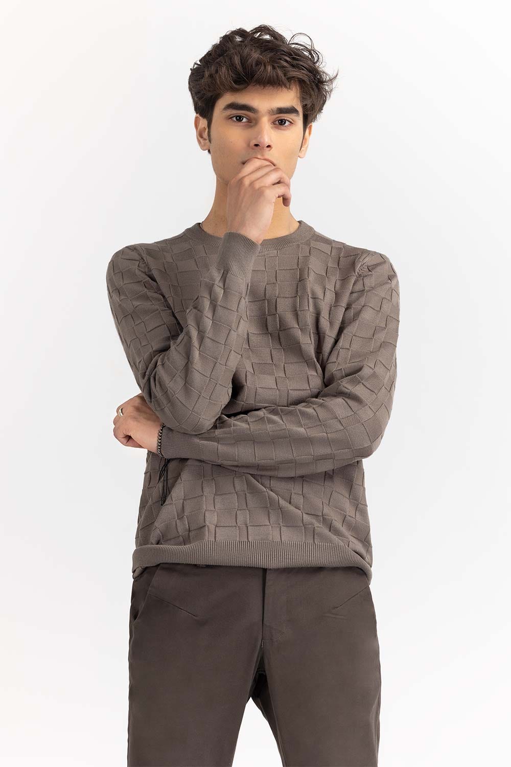 Sage Textured Crew Neck Sweater SWT-FFSCN22-245