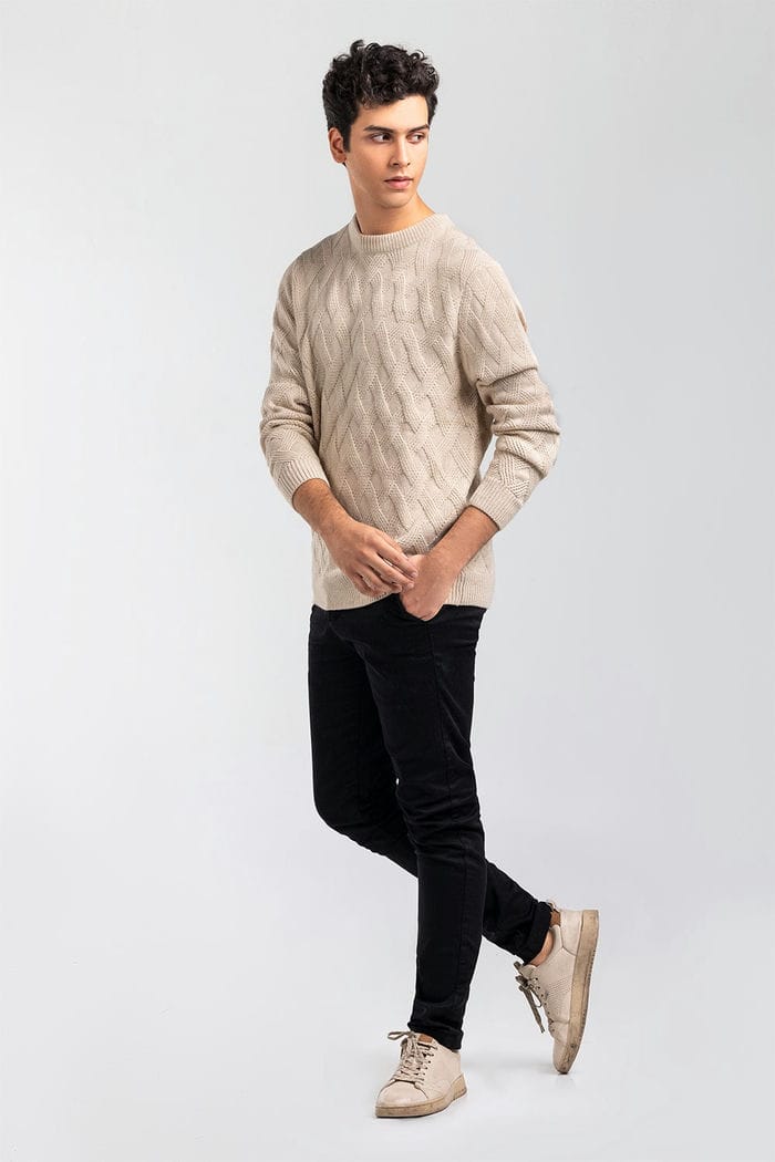 Sand Beige Fashion Sweater FS-SWT-ACR-FD-428-01