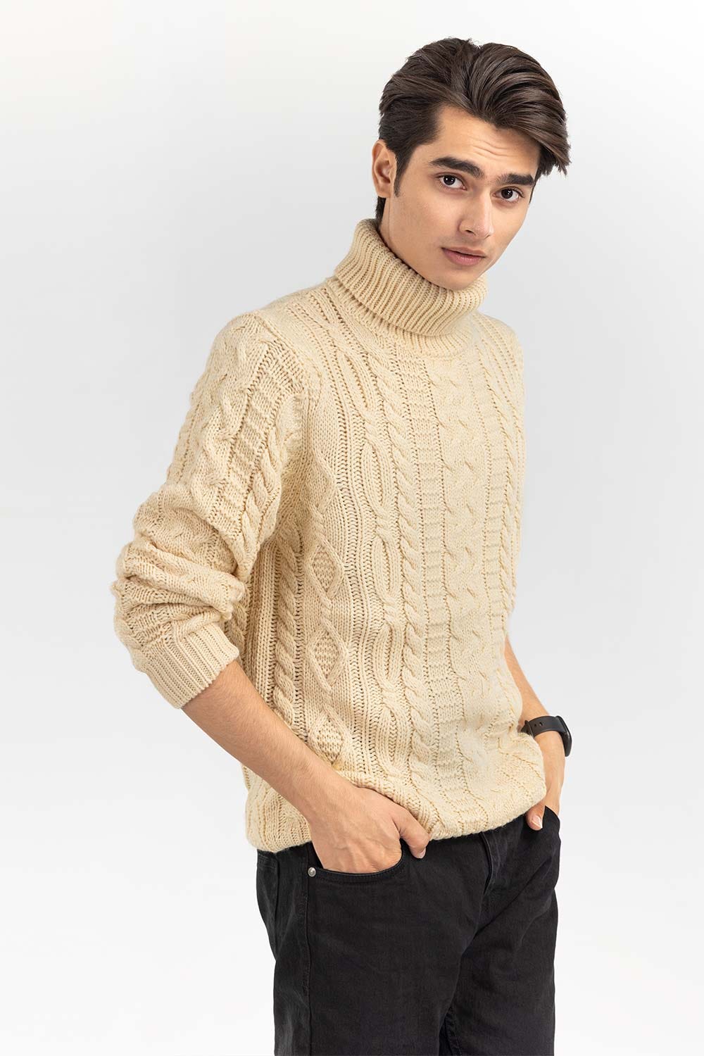 Sand Cabling Turtle Neck Sweater SWT-FFSSC22-257-1