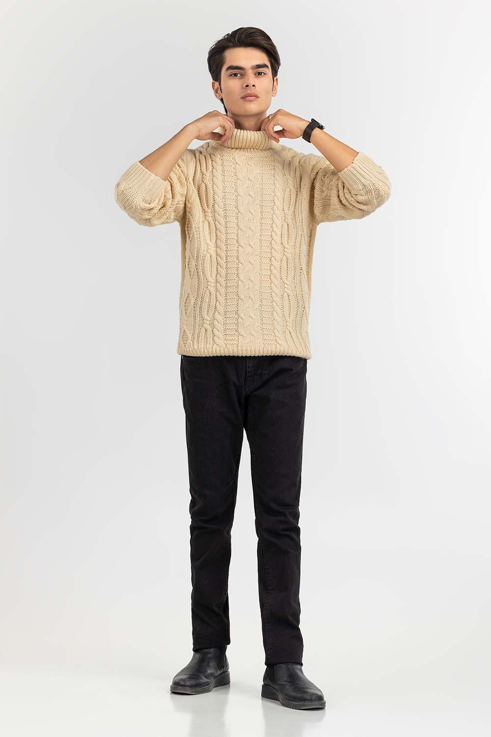 Sand Cabling Turtle Neck Sweater SWT-FFSSC22-257-1