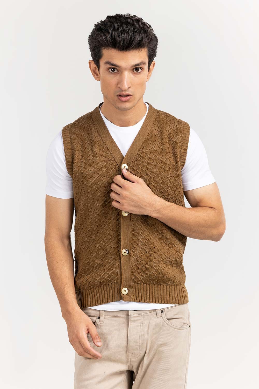 SANDY Textured Sleeveless Cardigan SWT-FSLCD22-204