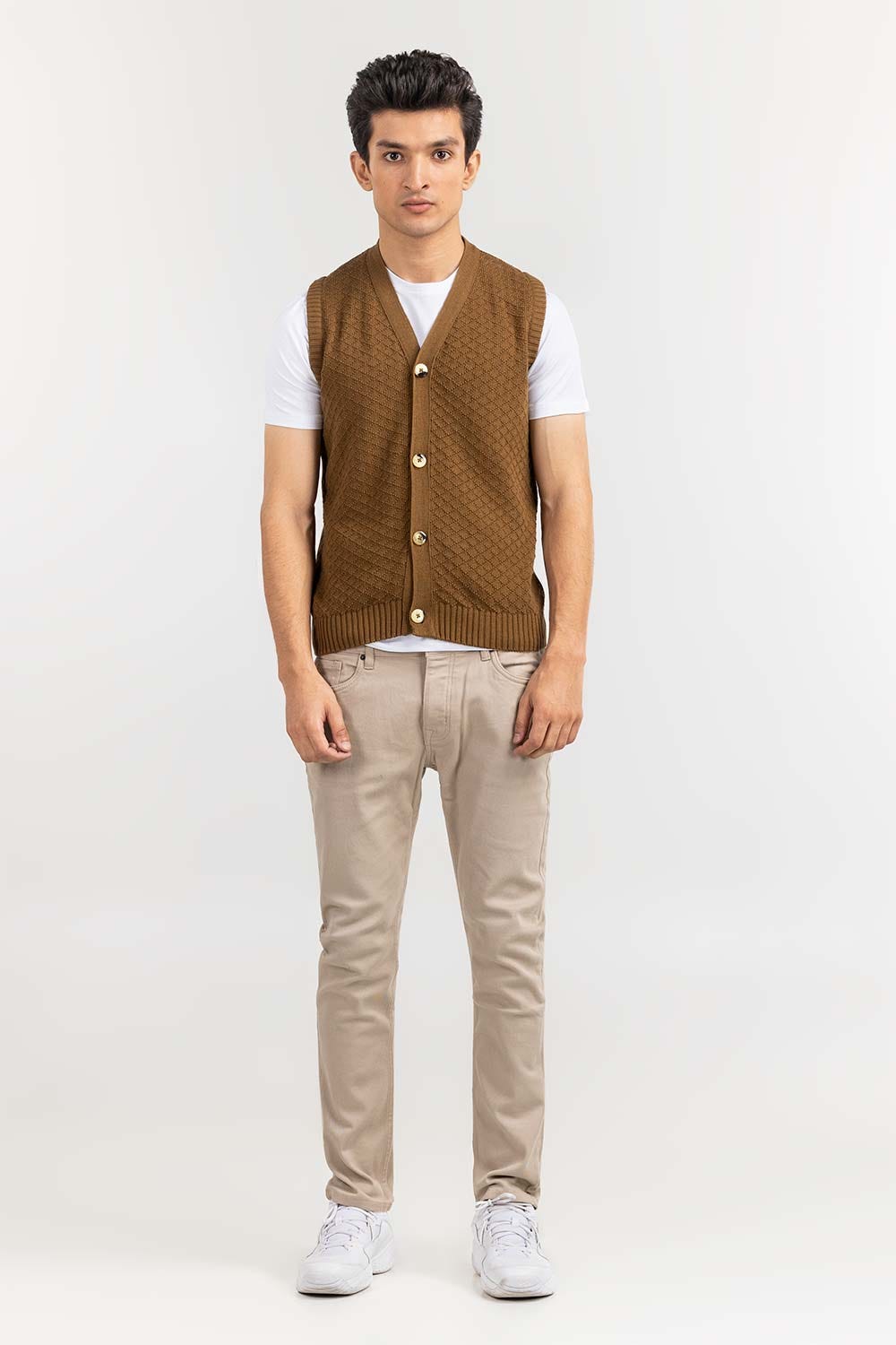 SANDY Textured Sleeveless Cardigan SWT-FSLCD22-204