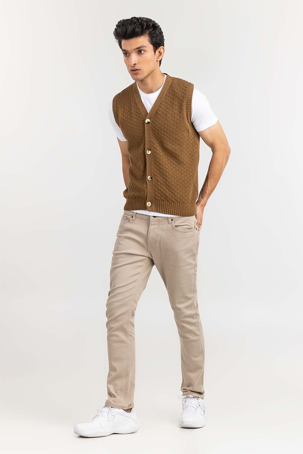 SANDY Textured Sleeveless Cardigan SWT-FSLCD22-204