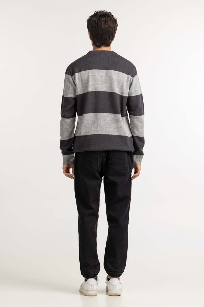 Silver Grey striped Basic Sweater MN-SWT-WS23-026