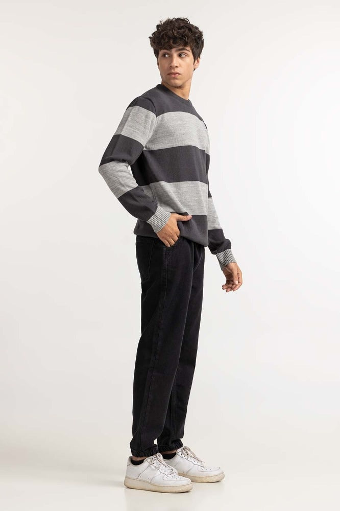 Silver Grey striped Basic Sweater MN-SWT-WS23-026