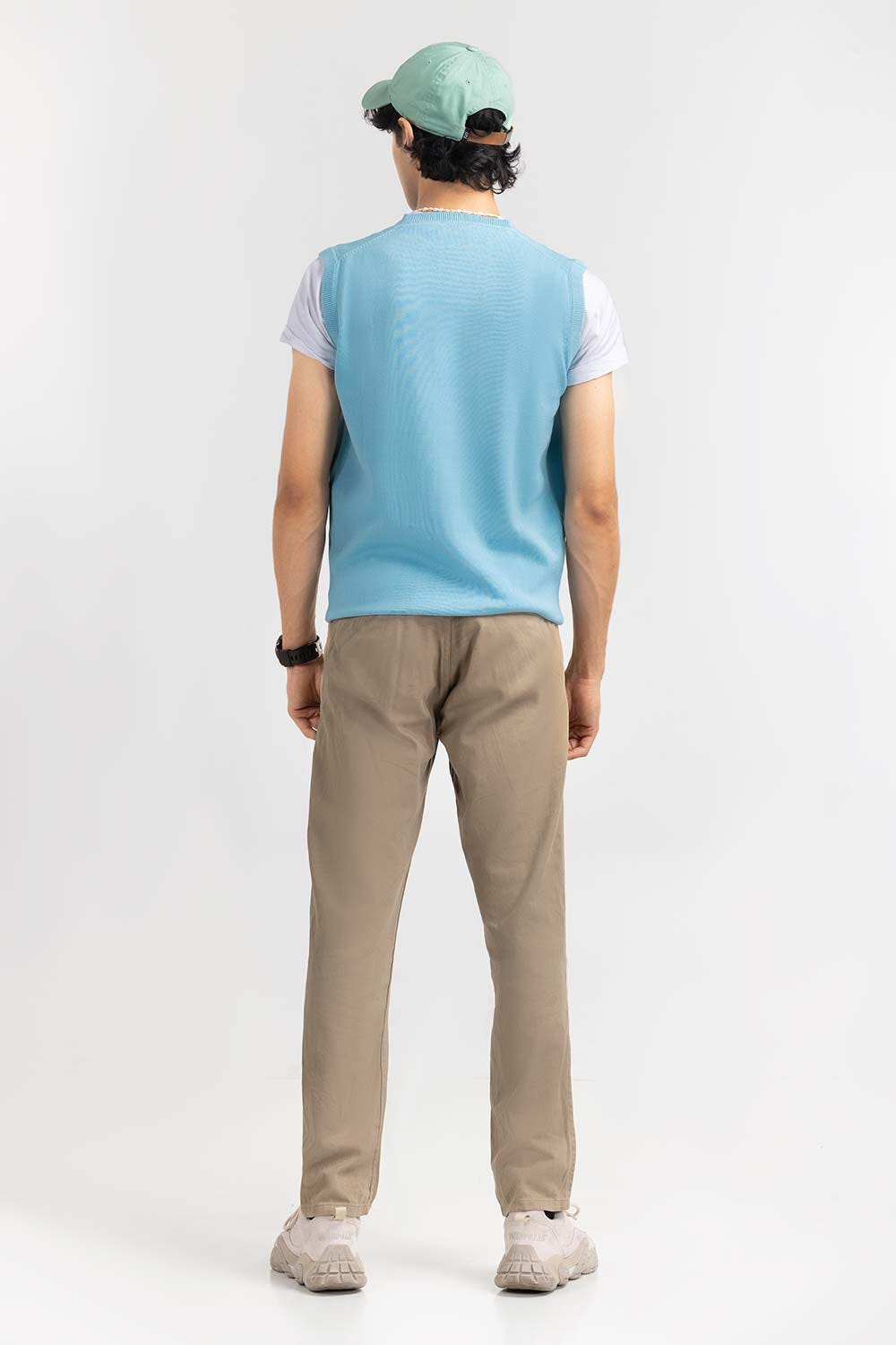 Sky Blue Basic V Neck Sleeveless Sweater SWT-BSLVN-22-012