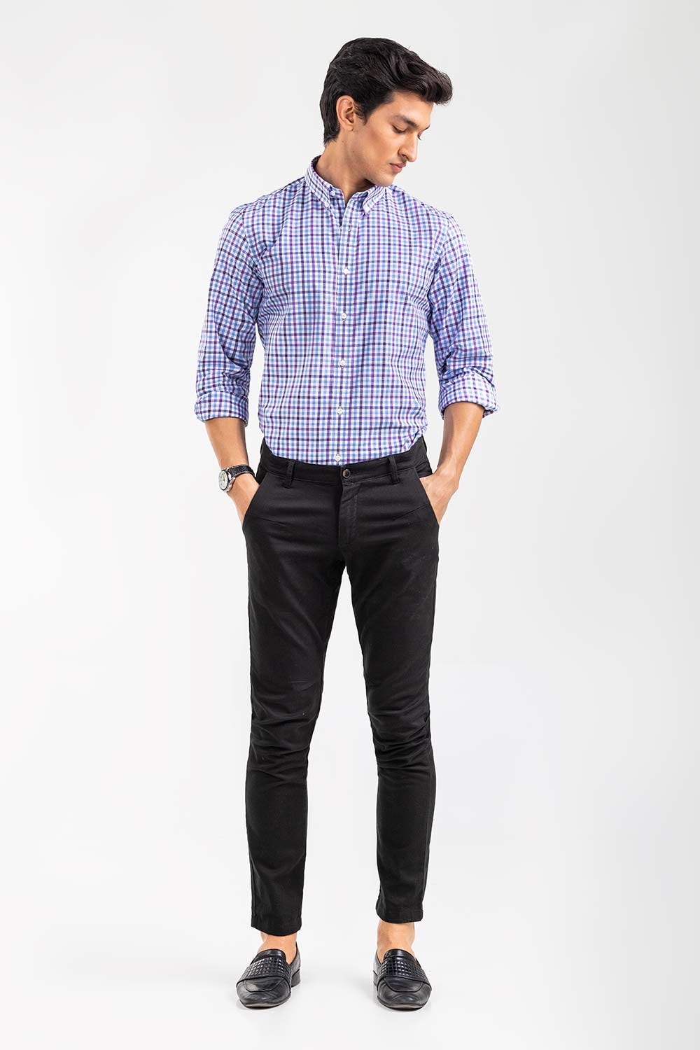 Sky Blue Checkered Smart Casual Shirt CM-YD-2894 SC