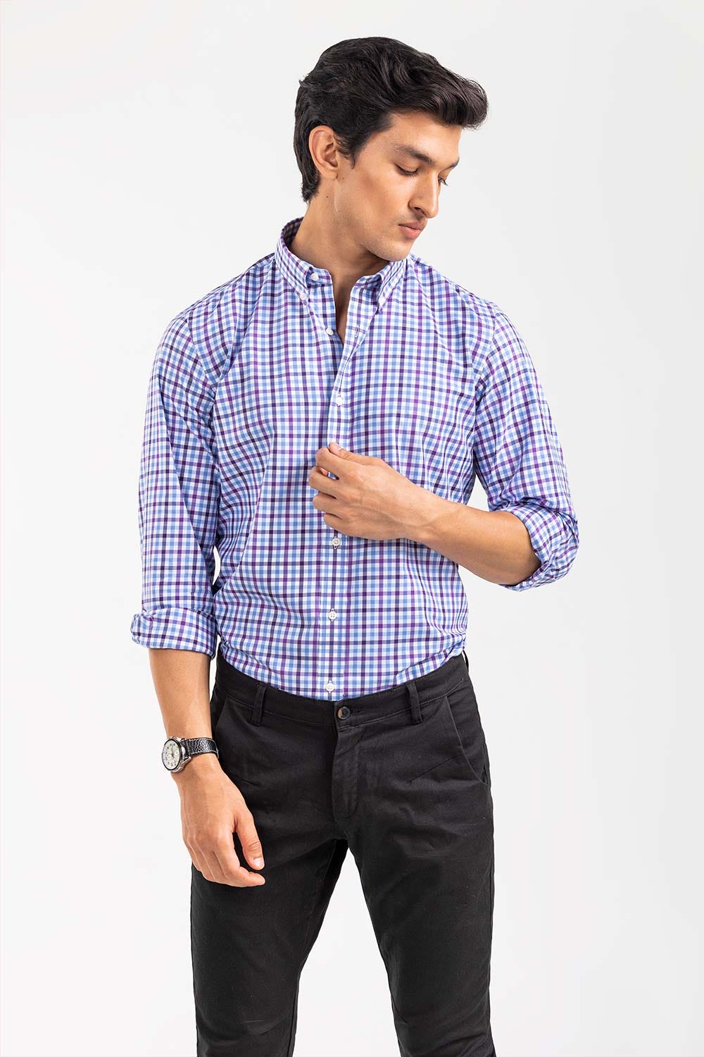 Sky Blue Checkered Smart Casual Shirt CM-YD-2894 SC