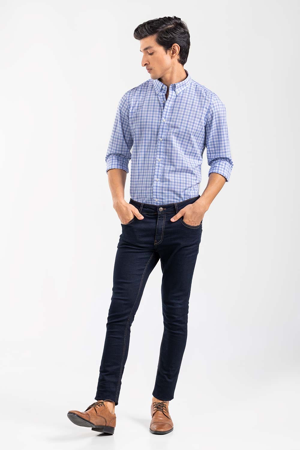 Sky Blue Checkered Smart Casual Shirt CM-YD-2901 SC