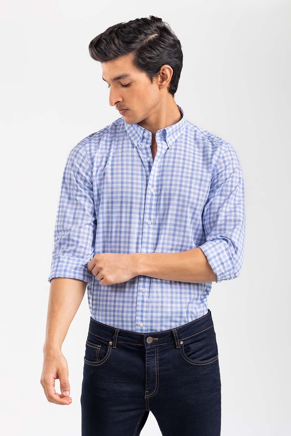 Sky Blue Checkered Smart Casual Shirt CM-YD-2901 SC