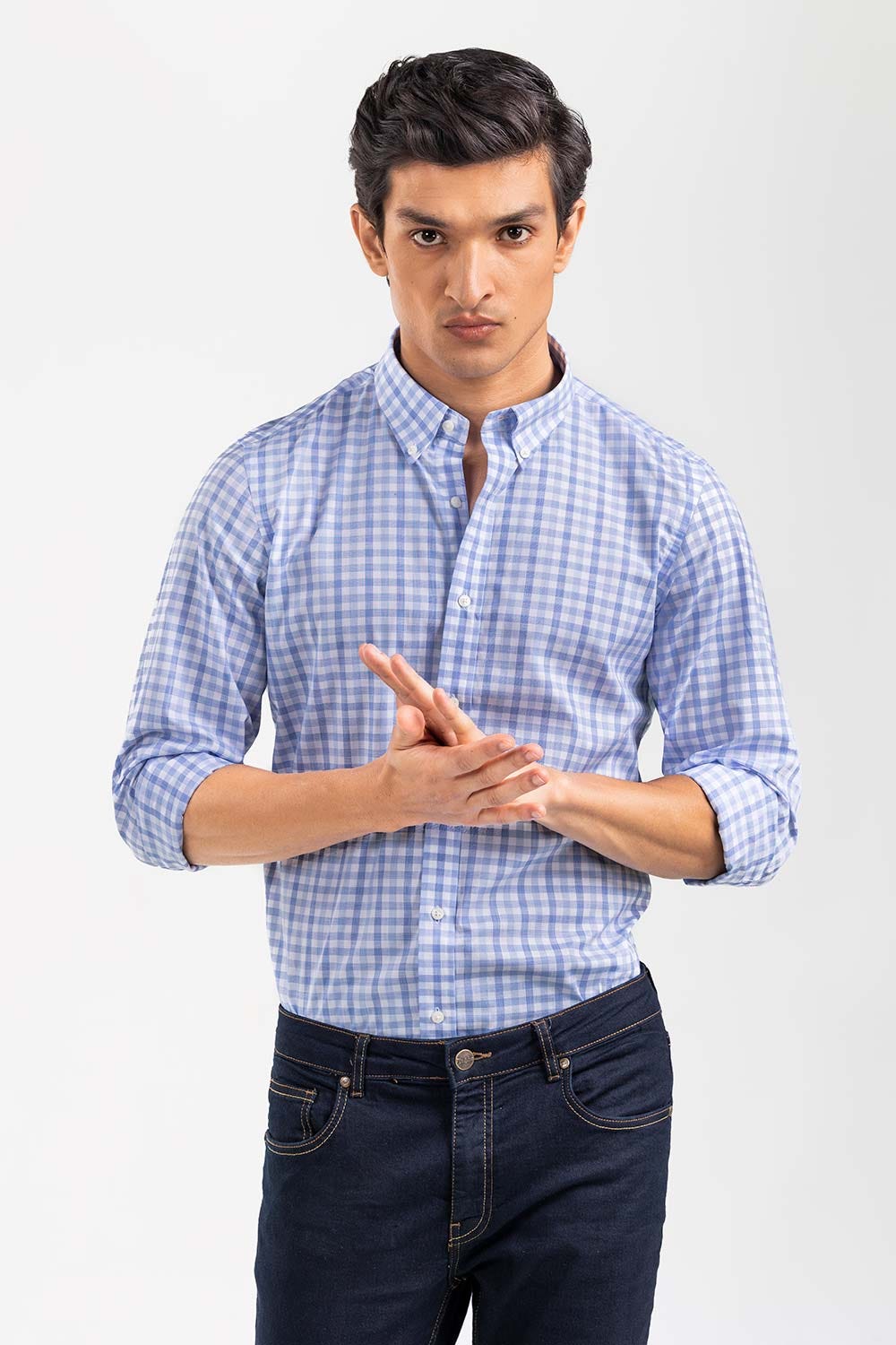 Sky Blue Checkered Smart Casual Shirt CM-YD-2901 SC