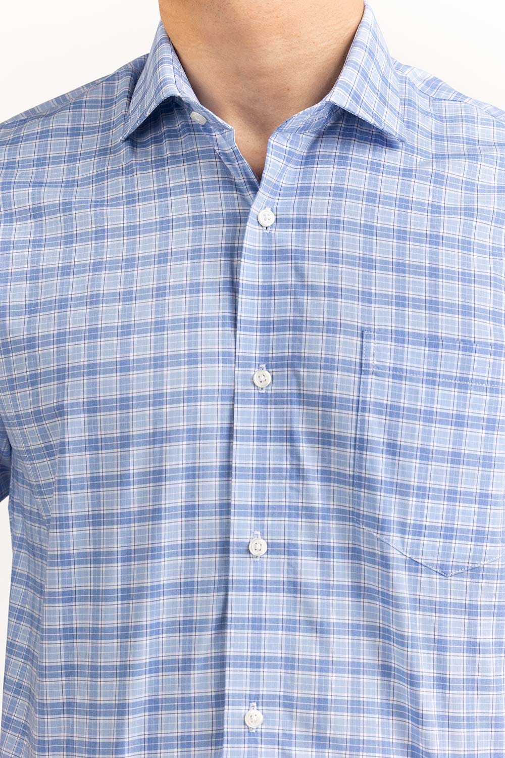 Sky Blue Checkered Yarn Dyed Formal Shirt FS-YD23-008