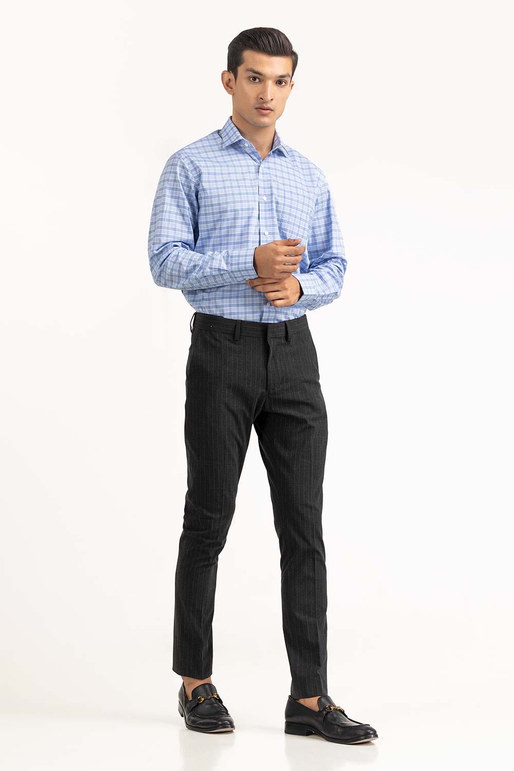 Sky Blue Checkered Yarn Dyed Formal Shirt FS-YD23-008