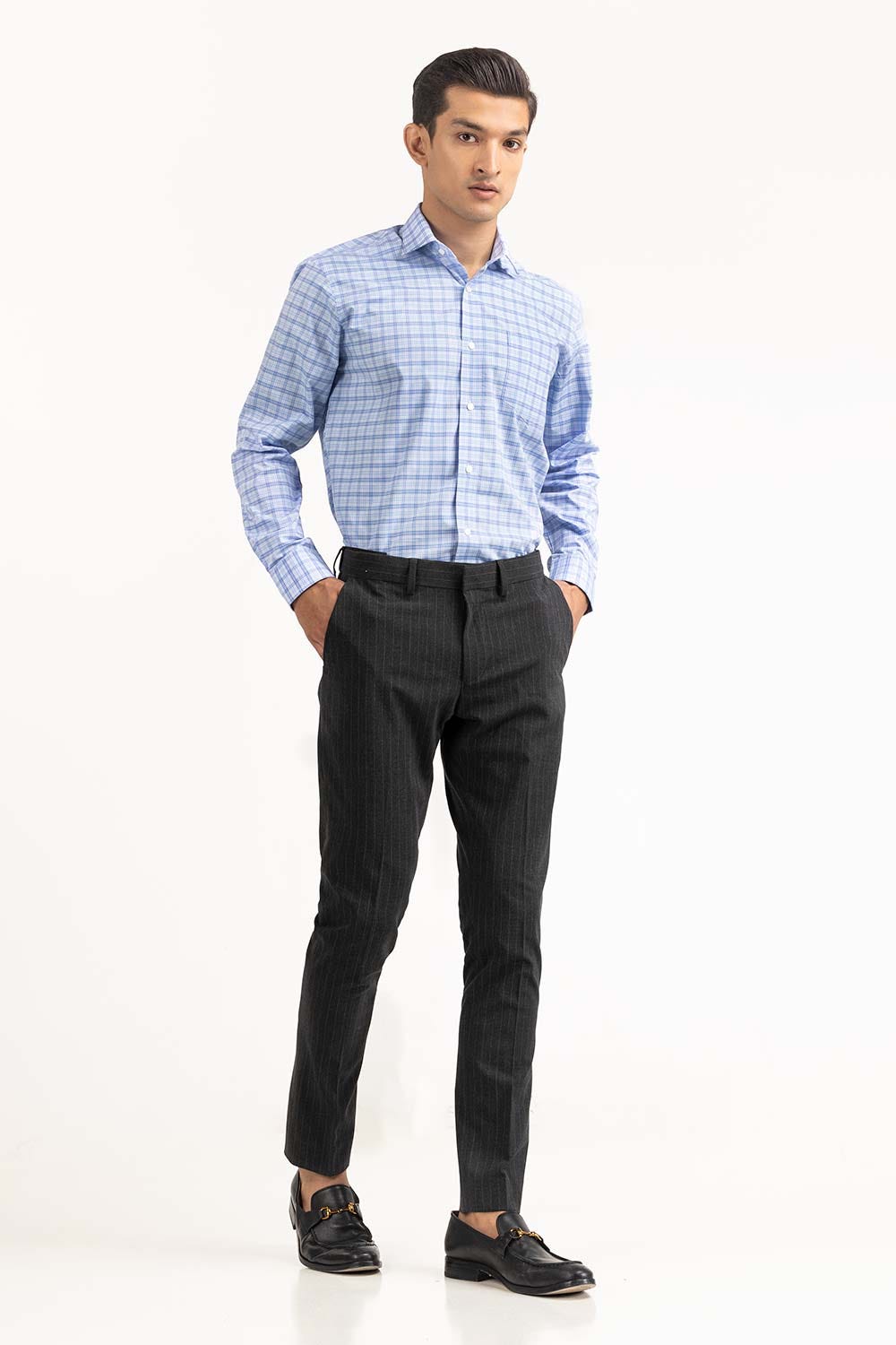 Sky Blue Checkered Yarn Dyed Formal Shirt FS-YD23-008