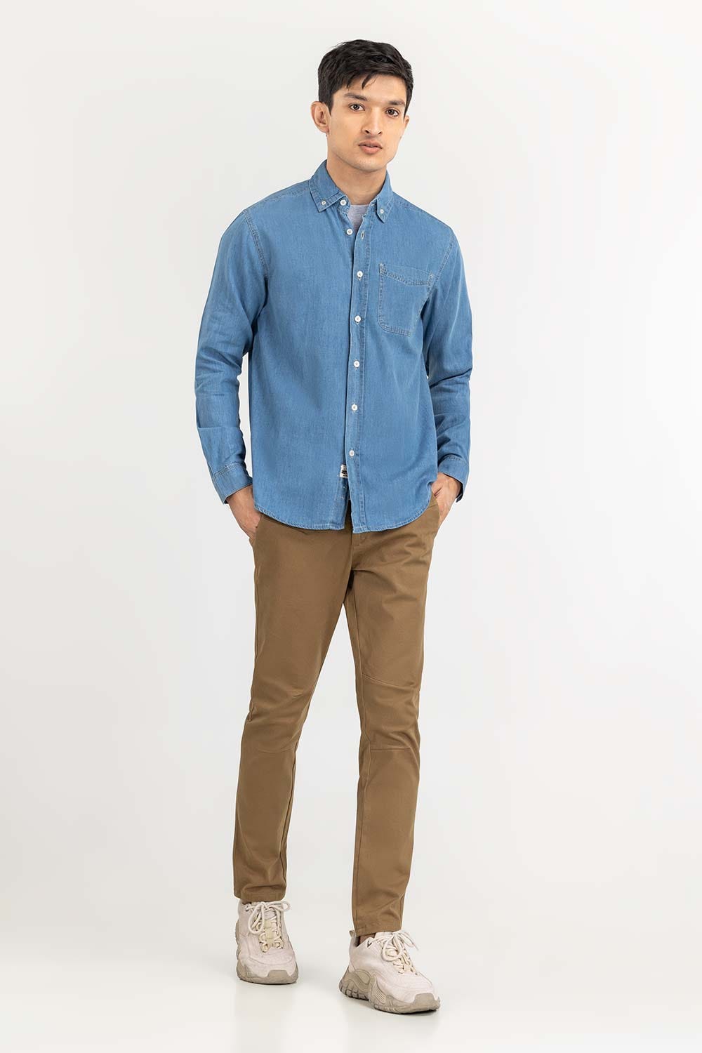 Sky Blue Yarn Dyed Casual Shirt M-DNM-S-011 CS