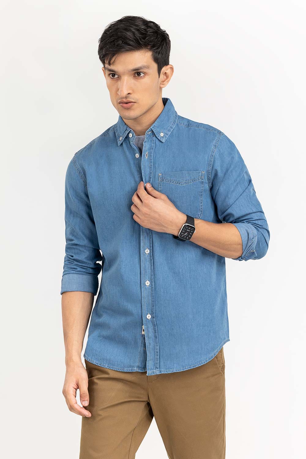 Sky Blue Yarn Dyed Casual Shirt M-DNM-S-011 CS