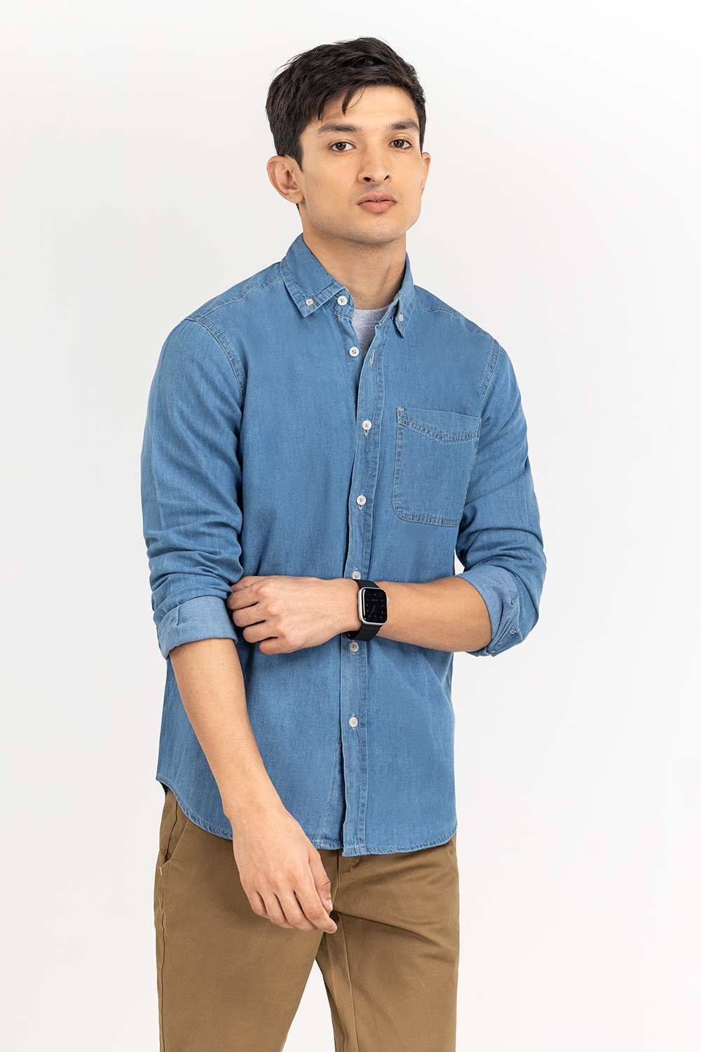 Sky Blue Yarn Dyed Casual Shirt M-DNM-S-011 CS