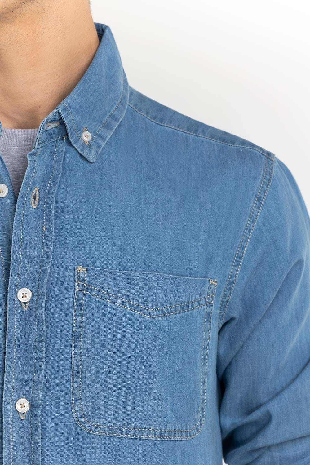 Sky Blue Yarn Dyed Casual Shirt M-DNM-S-011 CS