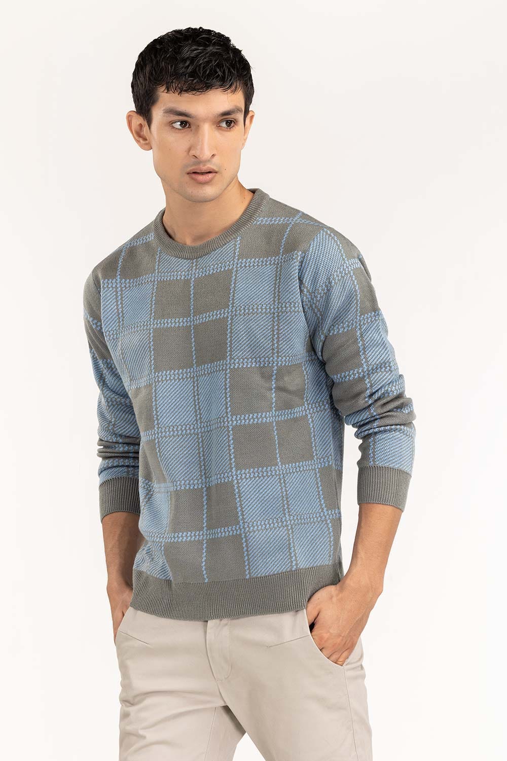 Sky Checkered Crew Neck Sweater SWT-FFSCN22-150-1