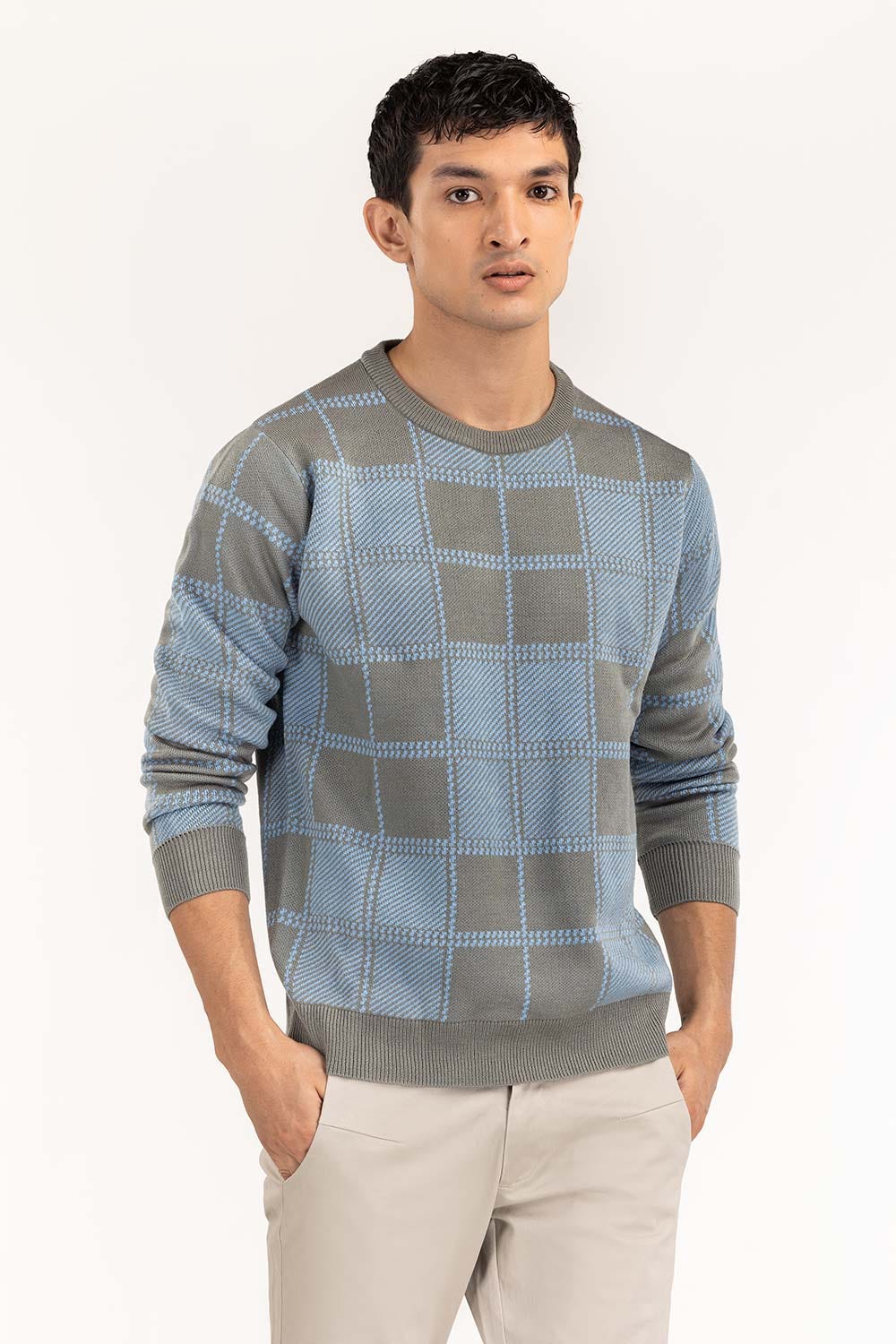 Sky Checkered Crew Neck Sweater SWT-FFSCN22-150-1