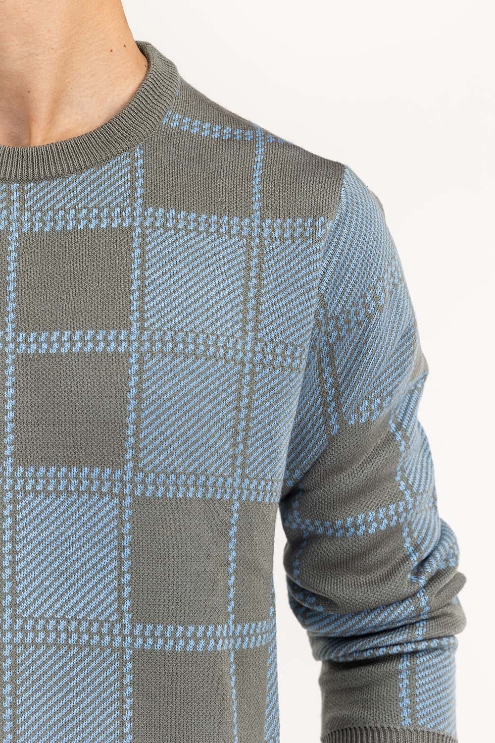 Sky Checkered Crew Neck Sweater SWT-FFSCN22-150-1