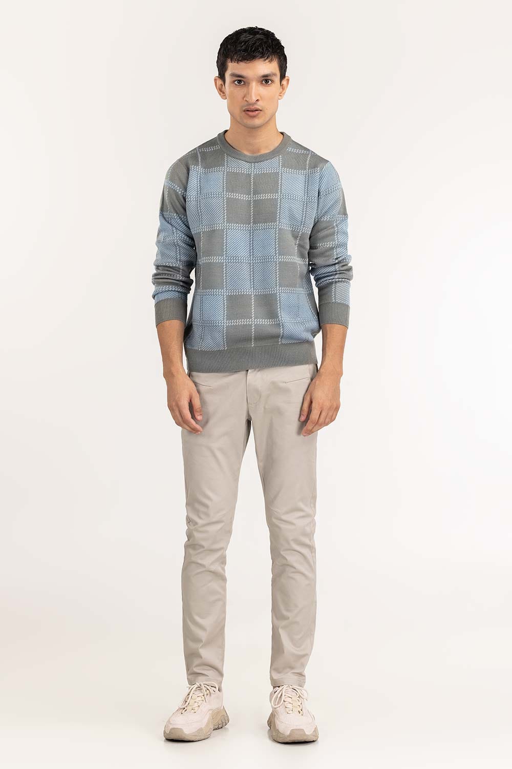 Sky Checkered Crew Neck Sweater SWT-FFSCN22-150-1