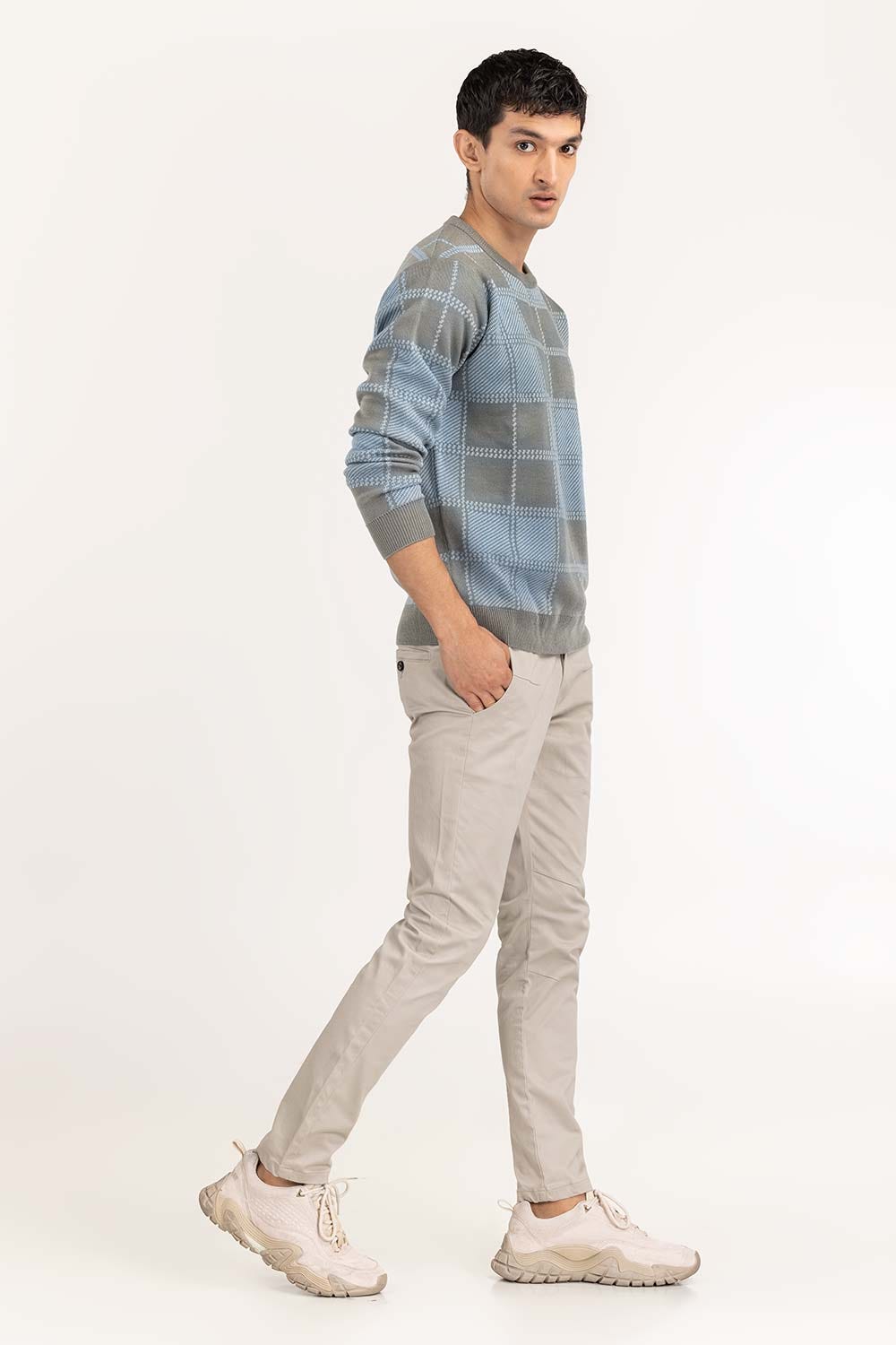 Sky Checkered Crew Neck Sweater SWT-FFSCN22-150-1