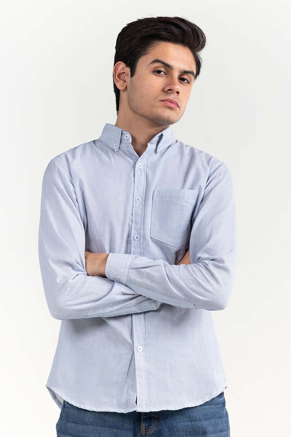 Sky White Striped Casual Shirt CM-YD-2968 CS