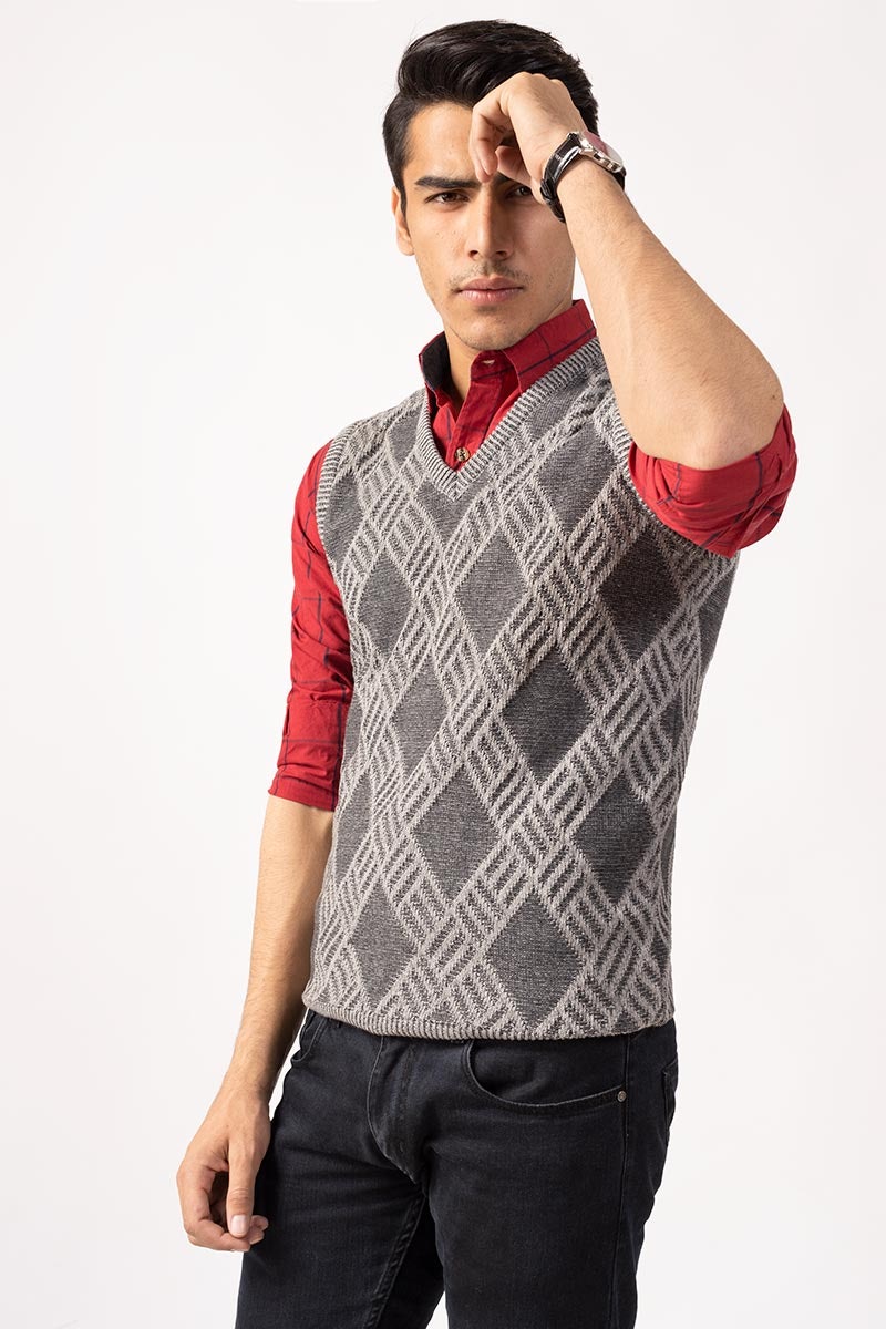 Charcoal Sleeveless Fashion Sweater SL-SWT-FD-17-01