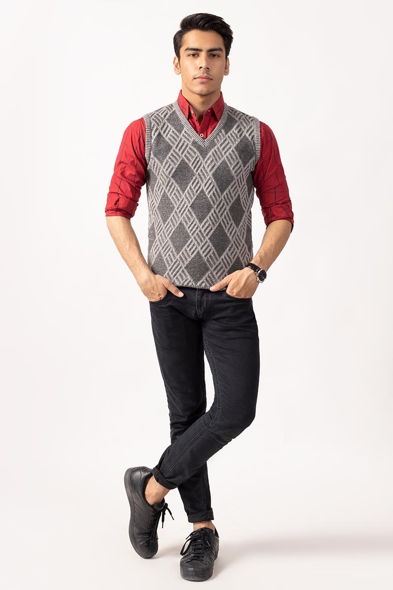 Charcoal Sleeveless Fashion Sweater SL-SWT-FD-17-01