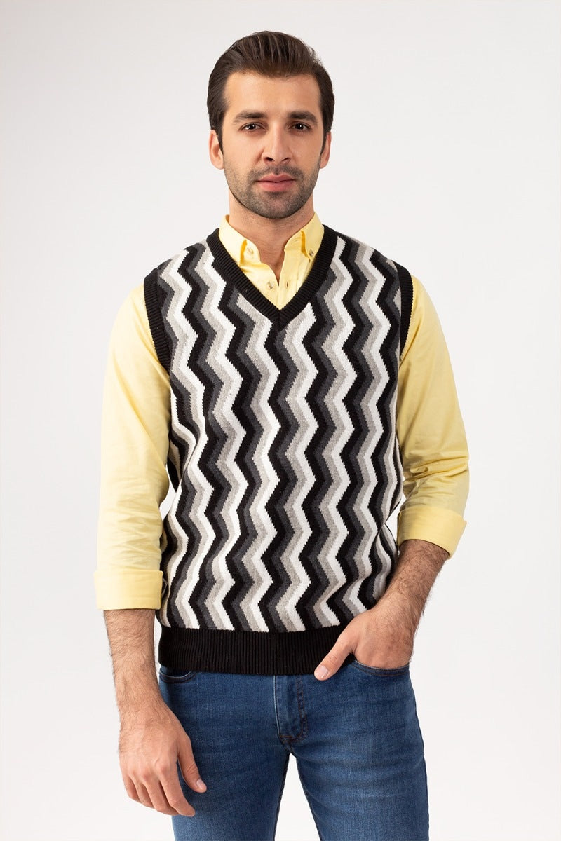 Black Grey Sleeve Less Fshion Sweater SL-SWT-FD-25-01