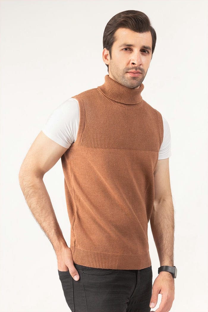 Brown Sleeveless Fashion Sweater SL-SWT-FD-26-01
