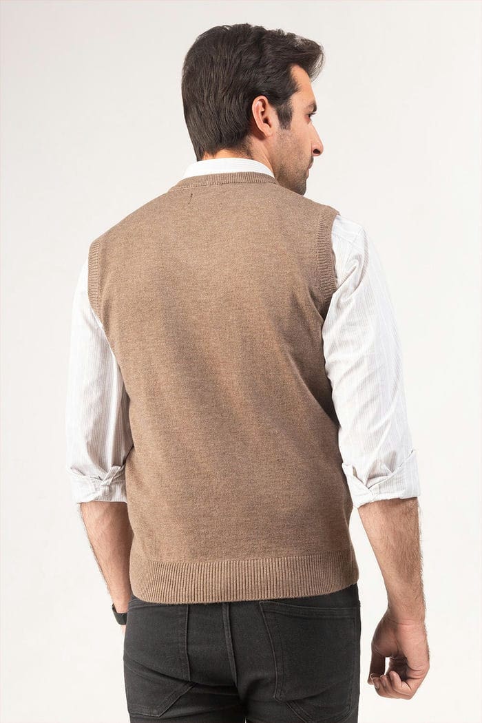 Brown Sleeveless Fashion Sweater SL-SWT-FD-27-02