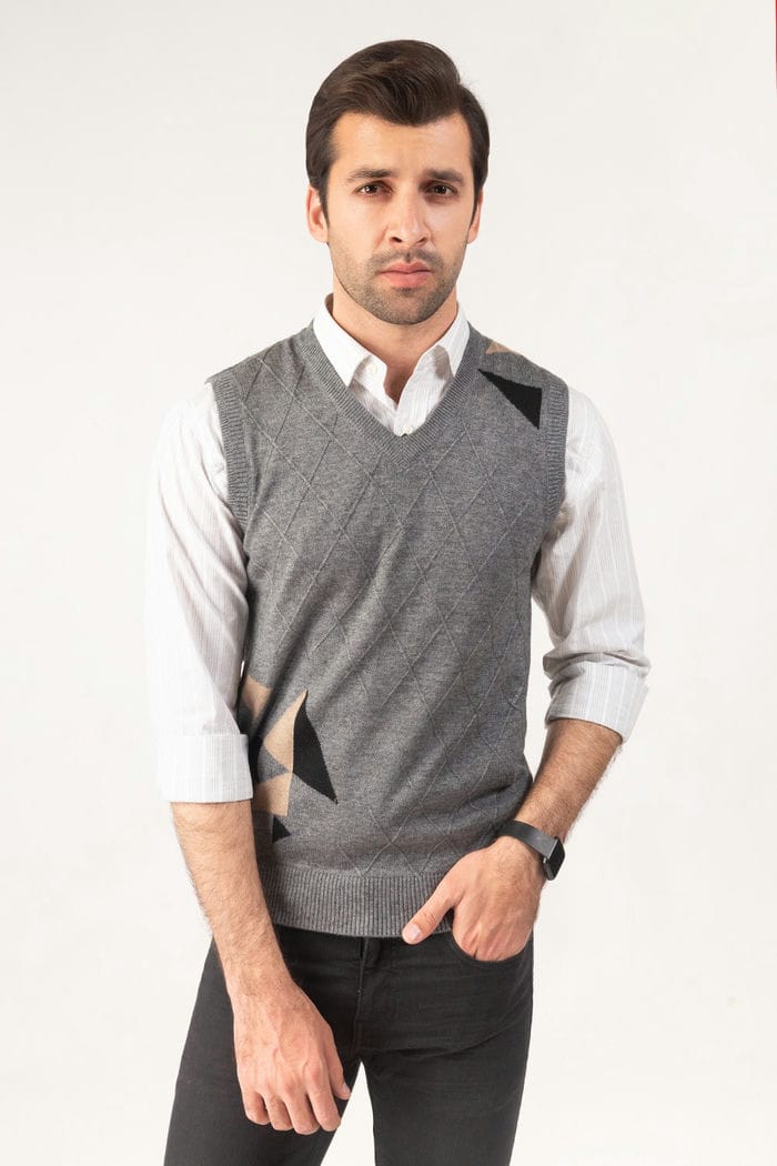 Charcoal Sleeveless Fashion Sweater SL-SWT-FD-27-03