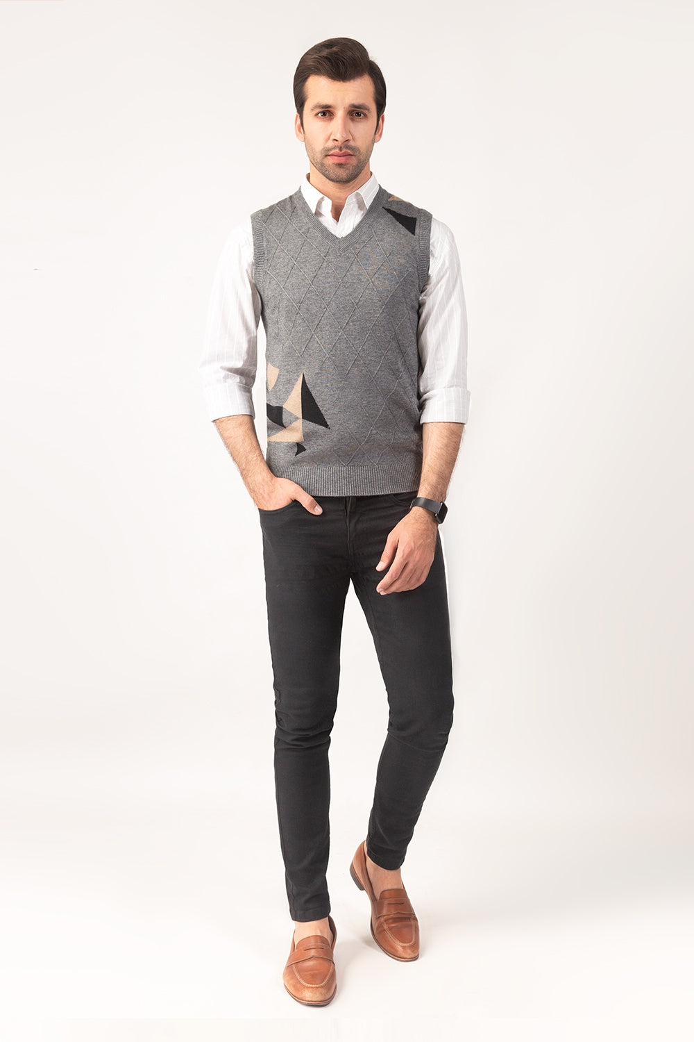 Charcoal Sleeveless Fashion Sweater SL-SWT-FD-27-03