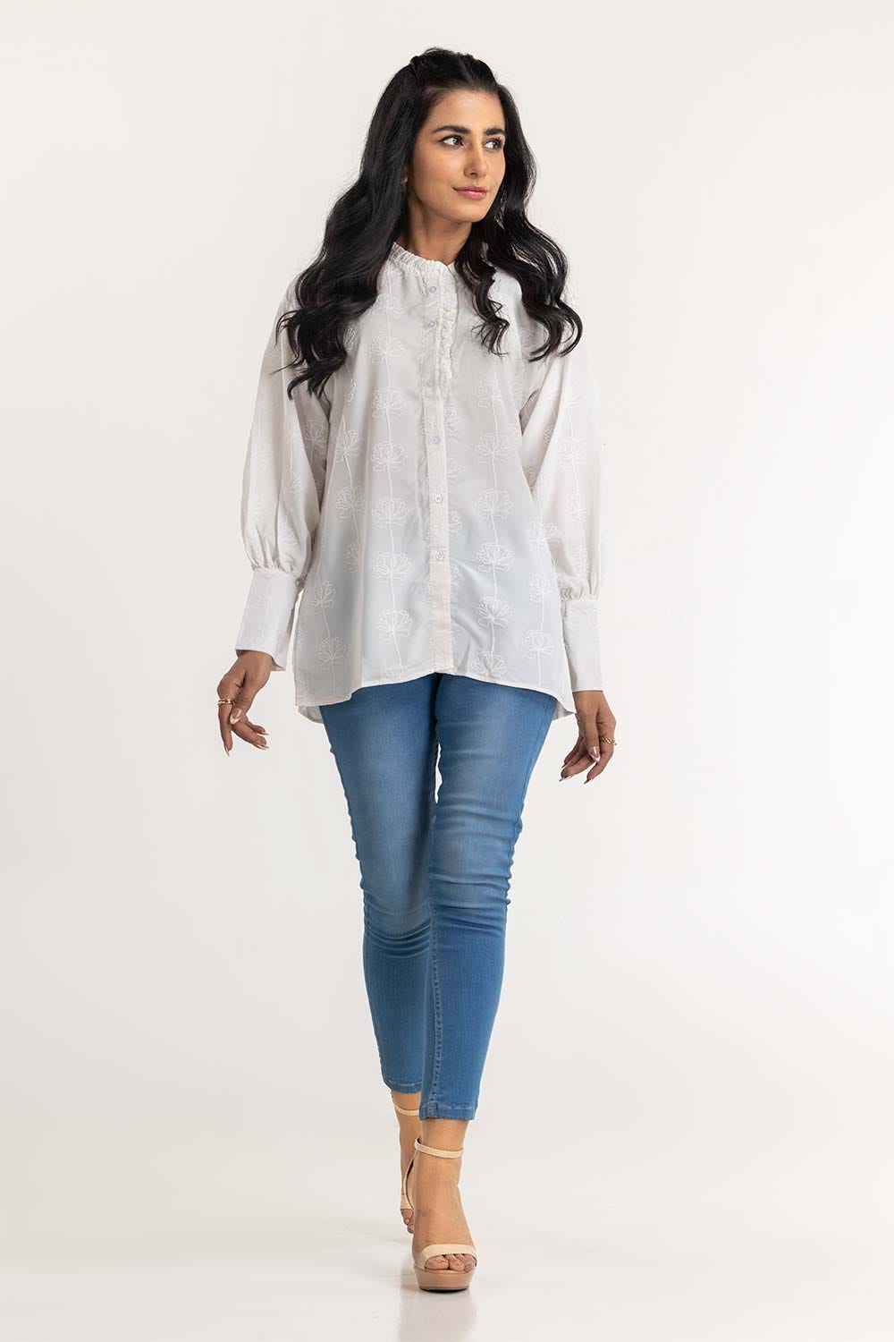 Georgette Screen Printed Faux Button-Down Top SLW-21-07