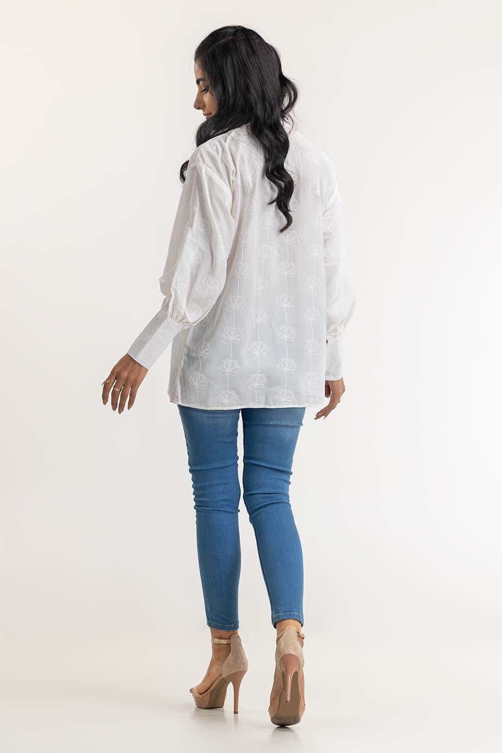 Georgette Screen Printed Faux Button-Down Top SLW-21-07