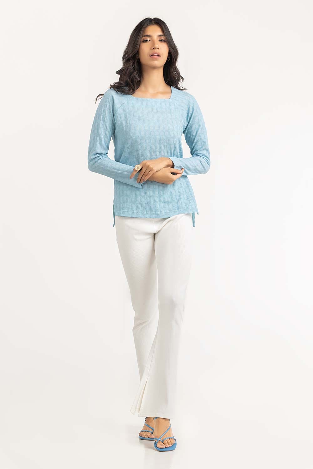 Square Neck Top With Textured Fabric WM-KTP-SS24-109