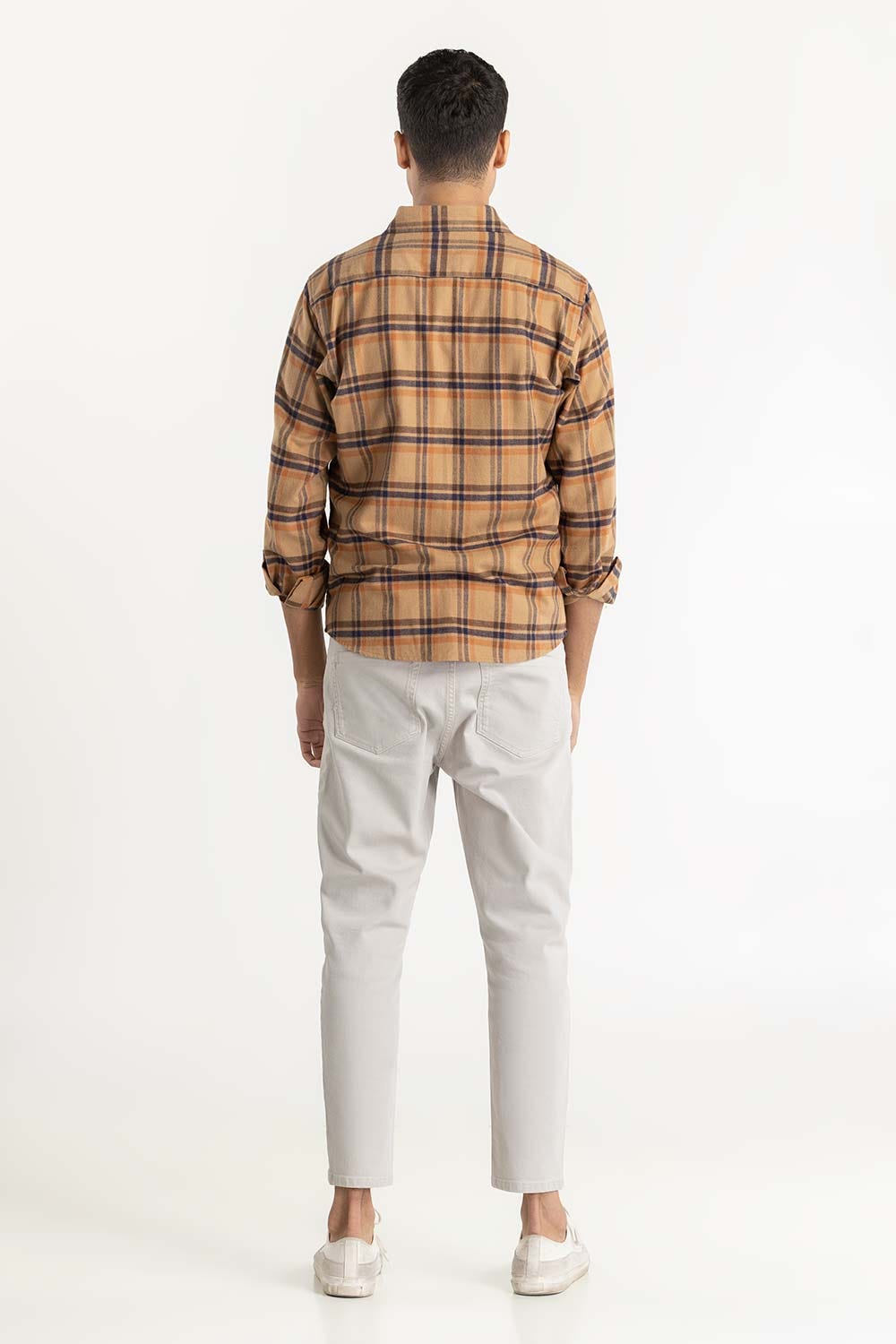 Tan Checkered Button-Down Shirt 224-117-020