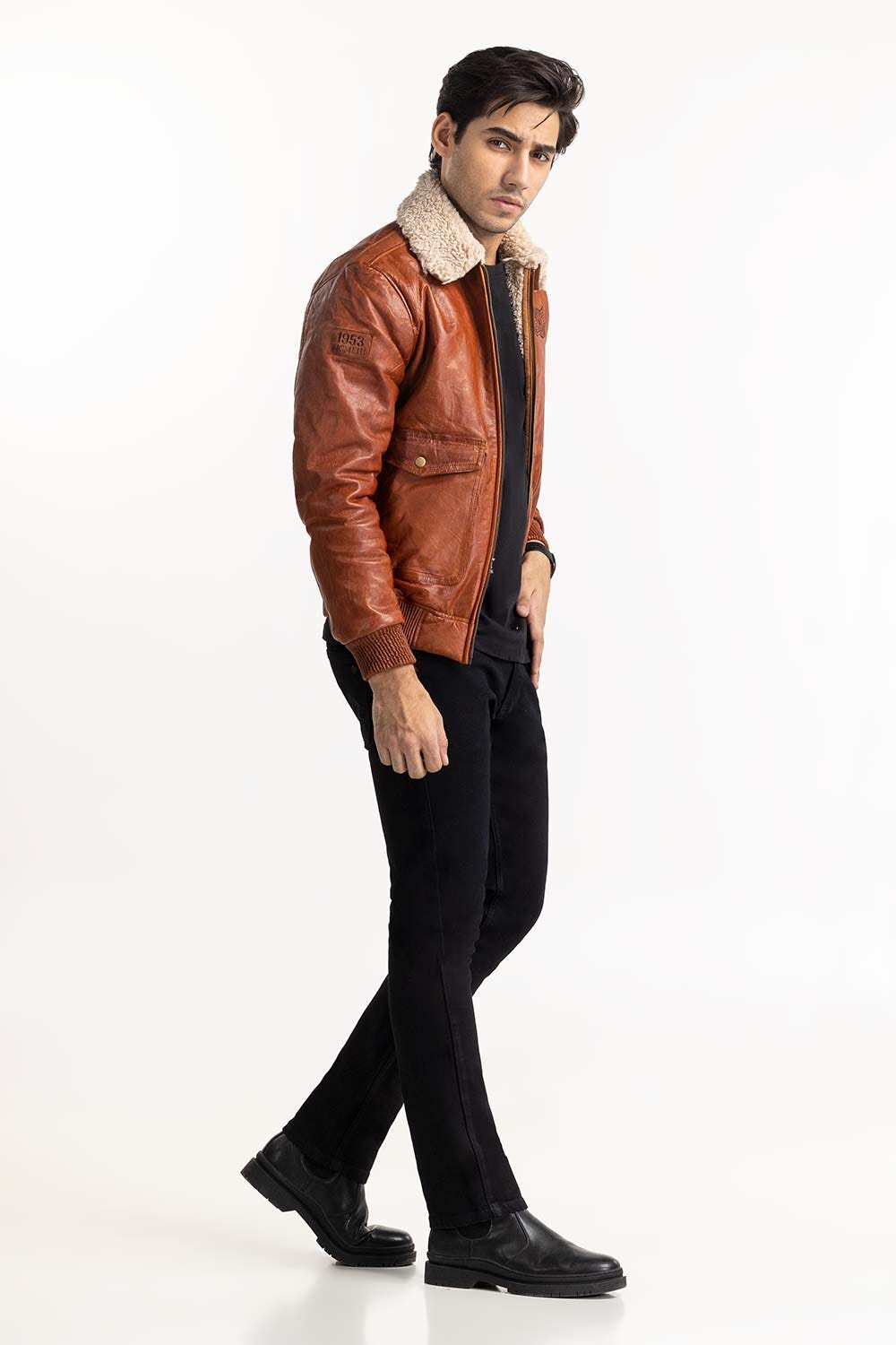 Tan Leather Pilot Jacket With Sherpa Lining JKT-LTH22-001