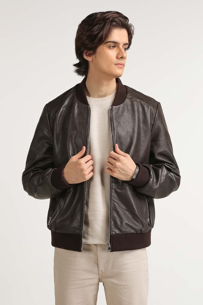 Taupe Fashion Leather Jacket MN-JKT-WS23-206