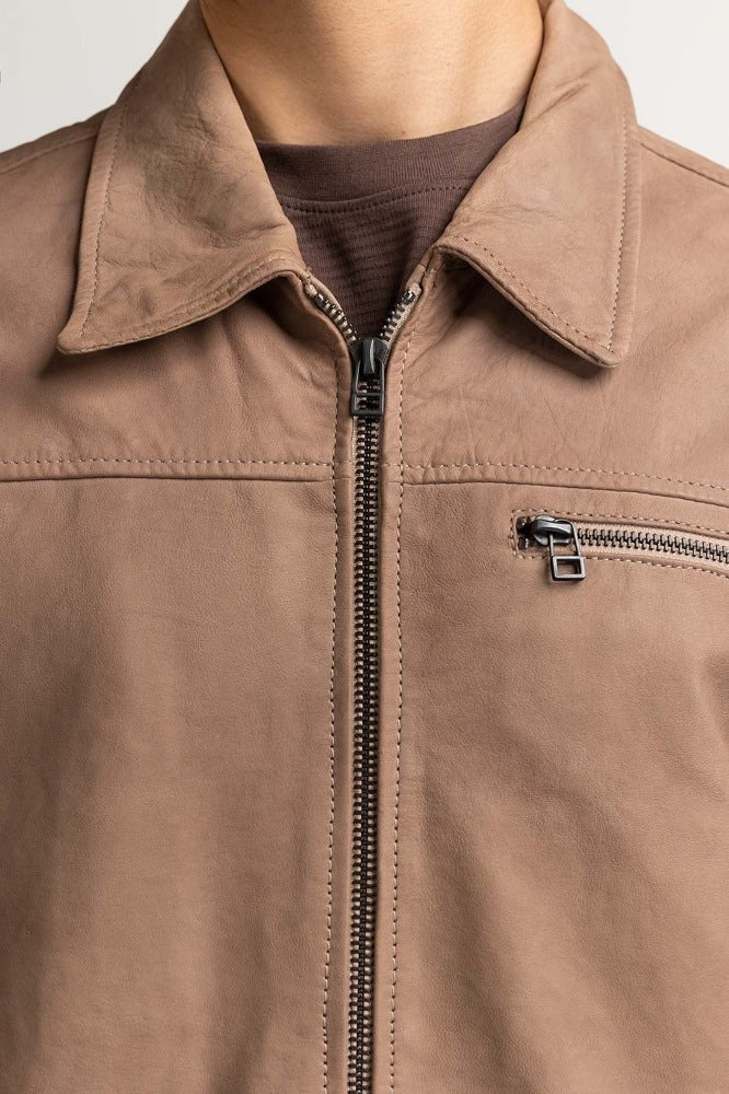 Taupe Leather Jacket MN-JKT-WS23-065A