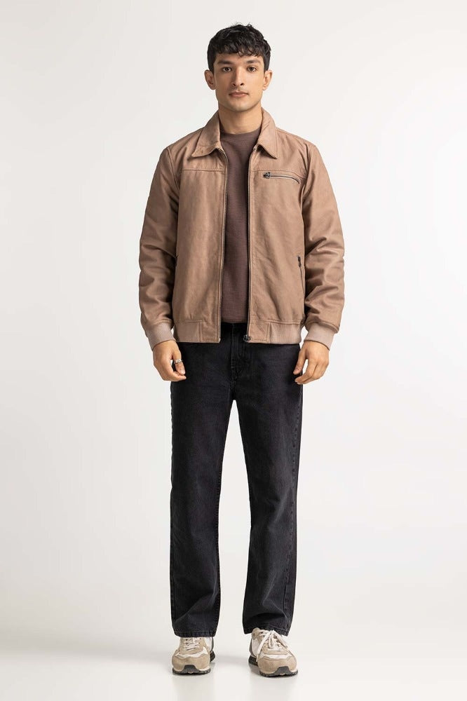 Taupe Leather Jacket MN-JKT-WS23-065A
