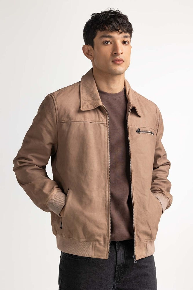 Taupe Leather Jacket MN-JKT-WS23-065A
