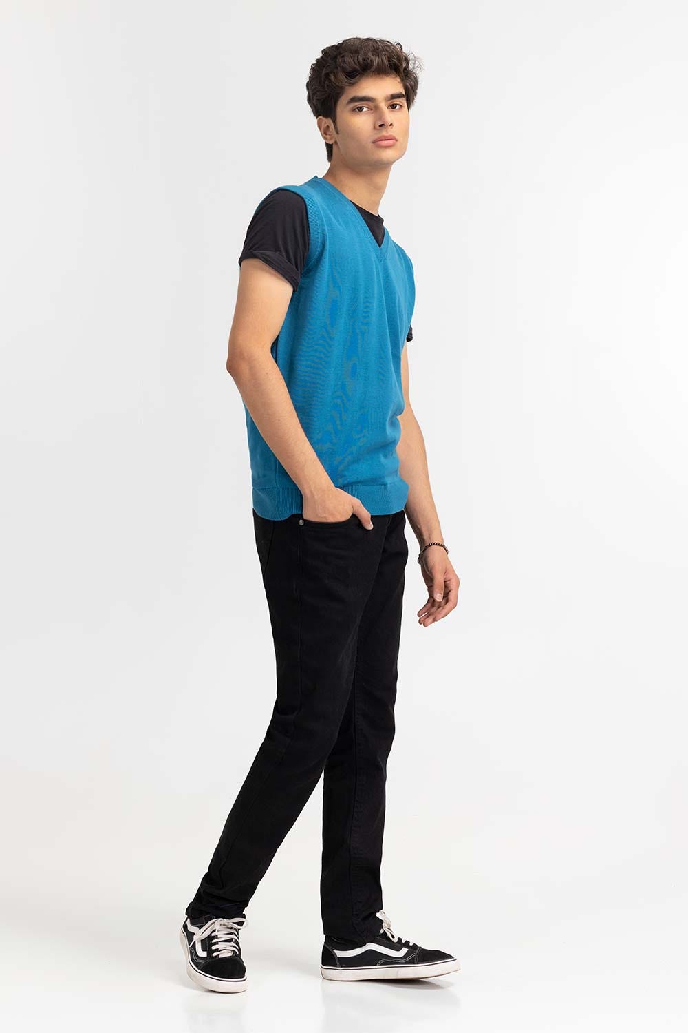 Teal Basic V Neck Sleeveless Sweater SWT-BSLVN-22-010