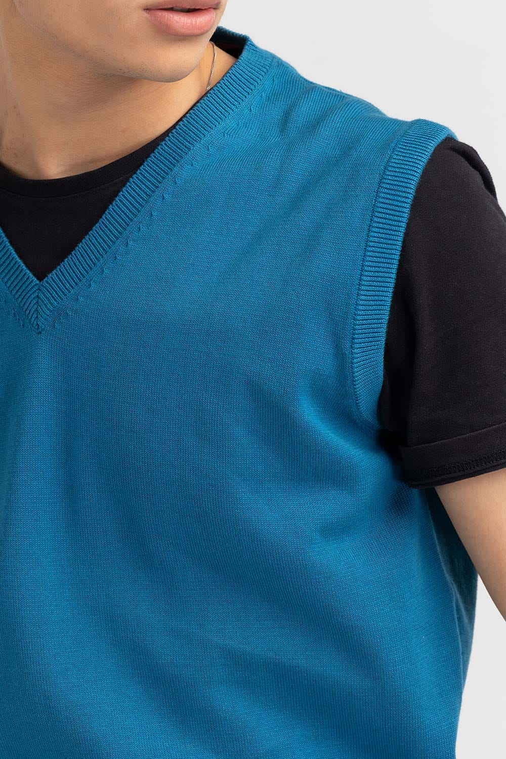 Teal Basic V Neck Sleeveless Sweater SWT-BSLVN-22-010